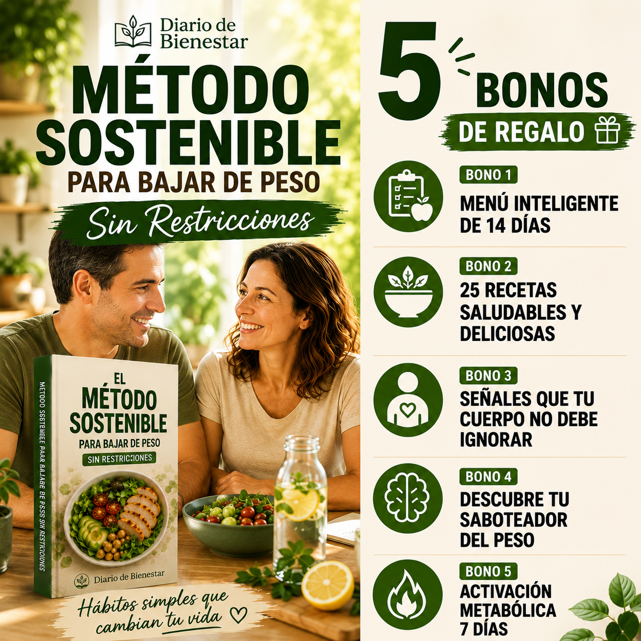 💚 Método Sostenible Para Bajar de Peso - Incluye guía + 5 bonos exclusivos 🎁